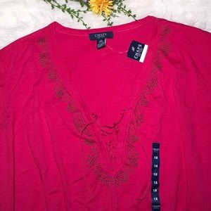 CHAPS Women’s New Lace Front Embellished Top XL